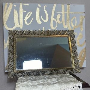 Vintage Hollywood Regency Mirror Tray Frame Ornate 10x15”  Coffee Table Decor